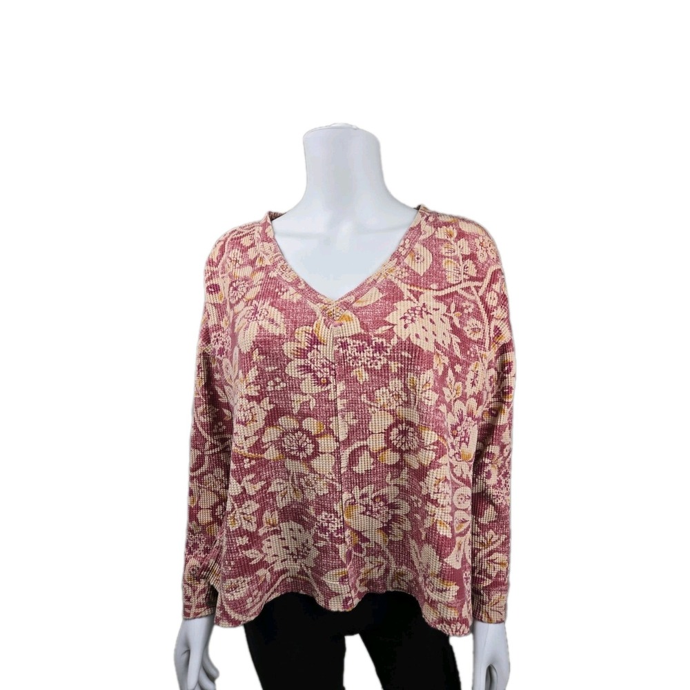Anthropologie Pilcro Top S Moira Floral Waffle Knit Oversized‎ BOHO Bohemien